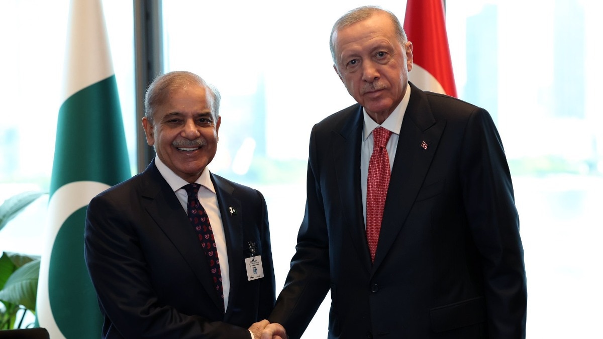 Pakistan PM Shehbaz Sharif and Turkish President Recep Tayyip Erdogan met each other in New York on the sidelines of the 79th session of the United Nations General Assembly on Monday. (Image: X/CMShehbaz)